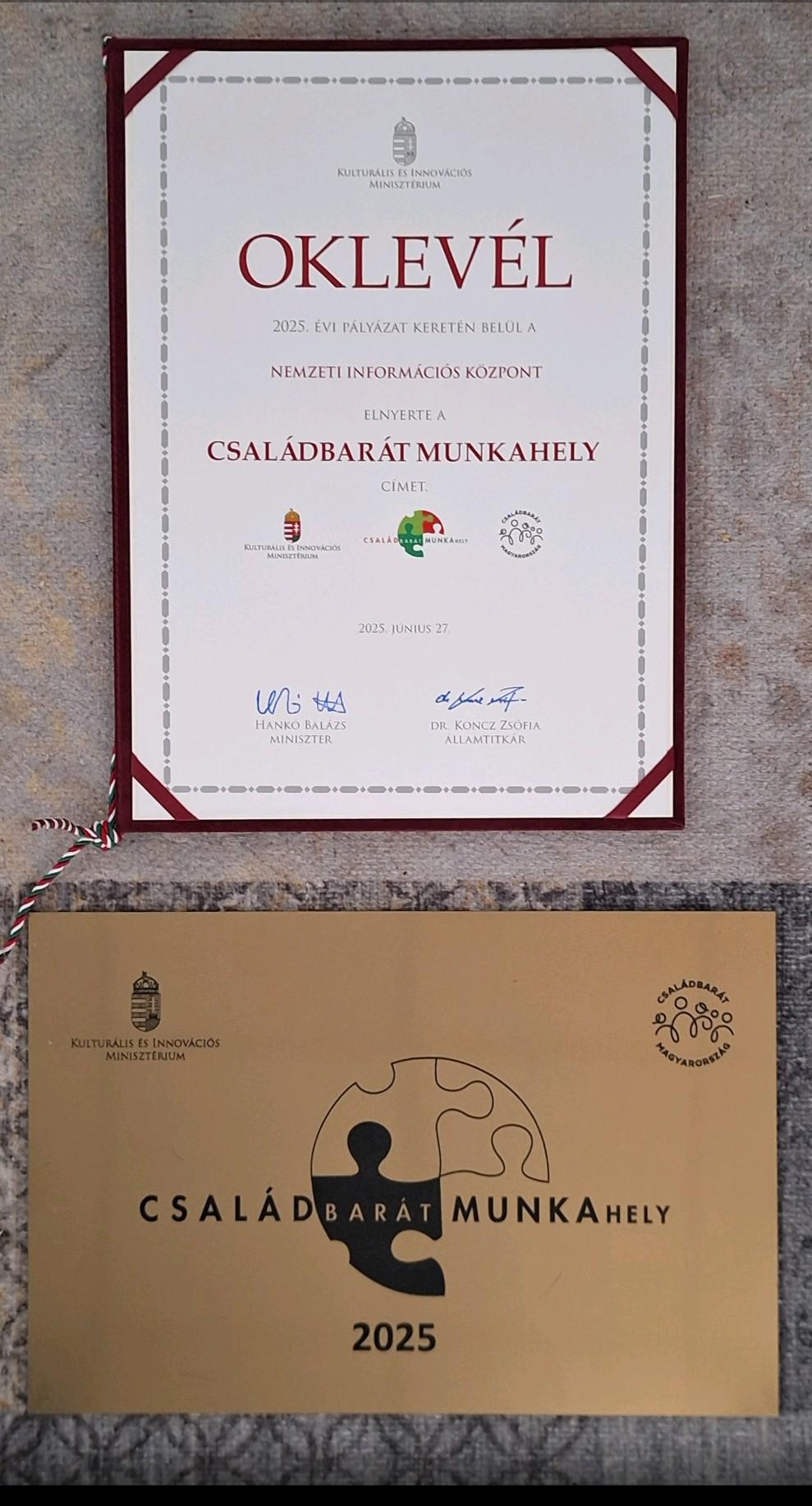 A NIK idén is elnyerte a Családbarát Munkahely címet!